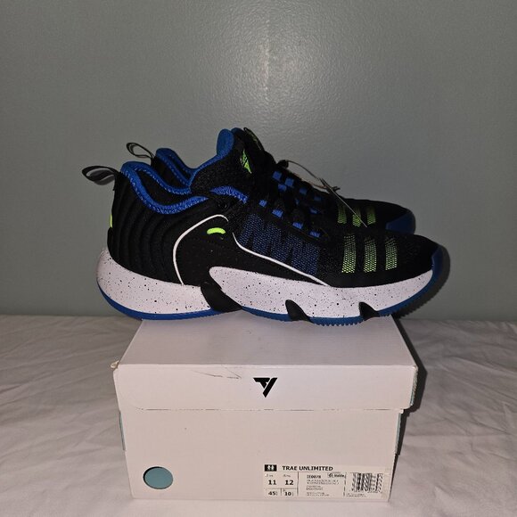 Adidas Trae Unlimited Basketball Sneakers, M 11/W 12, Blk/Blue/Grn, New in Box - Picture 1 of 10